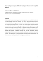 Care-leaving as emerging adulthood : raising an African voice in the global dialogue