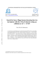 Search for heavy Higgs bosons decaying into two tau lepton with the ATLAS detector using p p collisions at  at √s = 13 TeV