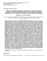 Factors influencing the selection of procurement systems in the South African construction industry