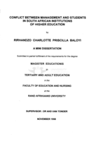 Conflict between management and students in South African institutions of higher education