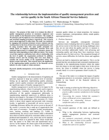 The relationship between the implementation of quality management practices and service quality in the South African financial service industry