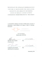 The efficacy of astragalus membranaceous tincture at  maintaining the circulating leucocyte and absolute neutrophil counts of breast cancer patients undergoing chemotherapeutic treatment