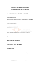 The effect of labour legislation on entrepreneurship and job creation