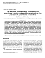 The perceived service quality, satisfaction and behavioural intent towards cellphone network service providers : a generational perspective