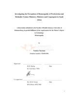 Investigating the perceptions of homoeopathy of Presbyterian and Methodist trainee ministers, ministers and congregants in South Africa