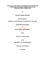 The role of the school governing body in managing fundraising for public primary schools in disadvantaged communities.