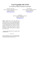 Used Vegetable Oil (UVO) as a feedstock for biodiesel production in South Africa