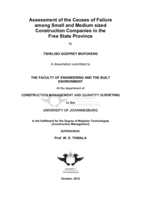 Assessment of the causes of failure among small and medium sized construction companies in the Free State Province