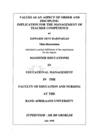 Values as an aspect of order and discipline : implication for the management of teacher competence
