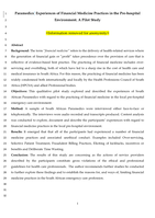 Paramedics' experiences of financial medicine practices in the pre-hospital environment : a pilot study