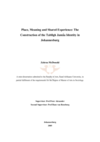 Place, meaning and shared experience: the construction of the Tabl¯igh Jam¯aa identity in Johannesburg