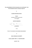 The Johannesburg Stock Exchange as an instrument for the financing of South African industry