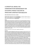 A conceptual model for communication management for successful project delivery in Swaziland  construction industry