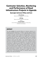 Contractor selection, monitoring and performance of road infrastructure projects in Uganda : synergies between Policy and Law