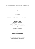 The experiences of the urban landless : the case of the Landless People’s Movement in Protea South, Soweto