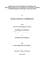 The role of management in the design and implementation of value-adding accounting systems and procedures in the small organistion