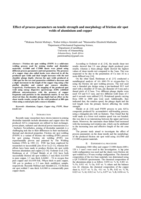 Effect of process parameters on tensile strength and morphology of friction stir spot welds of aluminium and copper
