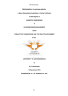 Optimisation in process plants