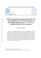 Search for chargino-neutralino production with mass splittings near the electroweak scale in three-lepton final states in √s = 13 TeV p p collisions with the ATLAS detector