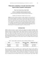 Reduction of sulphur in crude tyre oil by gasliquid phase oxidative adsorption