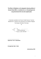 The effect of radiation on the apoptotic inducing ability of human breast milk (a-Lactalbumin) on a oesophageal and lung carcinoma cell line and lymphocytes