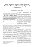 Social impacts of biofuels production in the Kwa-Zulu Natal and Western Cape regions of South Africa