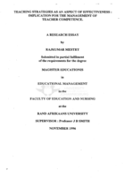 Teaching strategies as an aspect of effectiveness : implication for the management of teacher competence