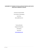 Assessment of the impact of devaluation on trade balance and in marketing in Zimbabwe,1990-2005