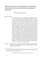 Attitude towards, and likelihood of, complaining in the banking, domestic airline and restaurant industries