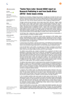 Twelve years later : second ASSAf report on Research Publishing in and from South Africa (2018) : some issues arising