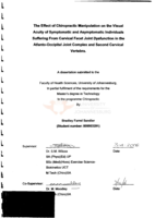 The effect of chiropractic manipulation on the visual acuity of symptomatic and asymptomatic individuals suffering from cervical facet joint dysfunction in the atlanto-occipital joint complex and second cervical vertebra