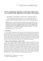 Review of optimisation applications in rail freight logistics with a view to identify possible applications in the Southern African region