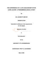 The experience of a late adolescent state care leaver: a phenomenological study