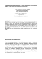 Critical assessment of the effectiveness of project implementation through donors’ support : a case study of the Pan-African Parliament (PAP)