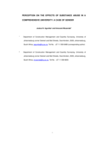 Perception on the effects of substance abuse in a comprehensive university: a case of gender