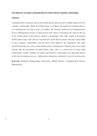 The dialectics of mobile communication in South African romantic relationships