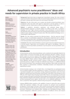 Advanced psychiatric nurse practitioners’ ideas and needs for supervision in private practice in South Africa