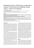 Identifying factors influencing construction workers’ food choices in Gauteng, South Africa: A pilot investigation