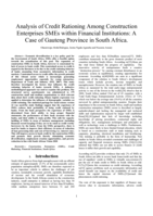 Analysis of credit rationing among construction enterprises SMEs within financial institutions : a case of Gauteng Province in South Africa