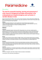 The need for purposeful teaching, learning and assessment of crisis resource management principles and practices in the undergraduate pre-hospital emergency care curriculum : a narrative literature review