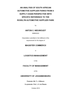 An analysis of South African automotive supplier parks from a supply chain perspective with specific reference to the Rosslyn Automotive Supplier Park