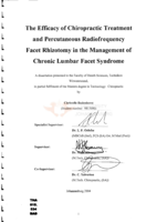 The efficacy of chiropractic treatment and percutaneous radiofrequency facet rhizotomy in the management of chronic lumbar facet syndrome