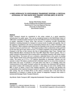 A new approach to sustainable transport system : a critical appraisal of the Rapid Bus Transit System (BRT) in South Africa
