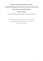 Journey towards independent living : a grounded theory investigation of leaving the care of Girls & Boys Town South Africa