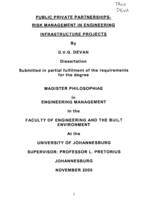 Public private partnerships - risk management in engineering infrastructure projects