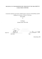 The efficacy of the homoeopathic similimum in the treatment of climacteric symptoms