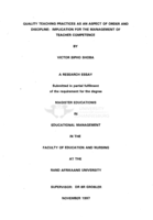 Quality teaching practices as an aspect of order and discipline : implication for the management of teacher competence