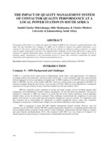 The impact of quality management system of contactor quality performance at a local power station in South Africa