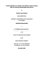 Learning potential as an indicator of the ability to acquire computer skills for previously disadvantaged adult learners