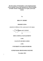 The perception of stakeholders on the implementation of the national norms and standards for school funding in public schools : implications for equity and social justice